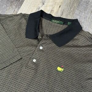 Amen Corner Masters Augusta Polo Shirt Men's XL Black Tan Geo Pattern Golf Logo